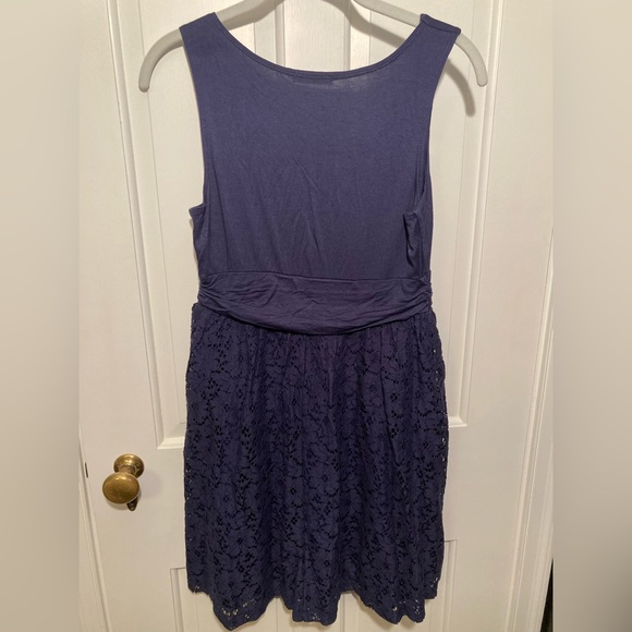 Maitai ModCloth Artisan Iced Tea Dress Navy Blue Floral Lace Flowers Large - Picture 6 of 13
